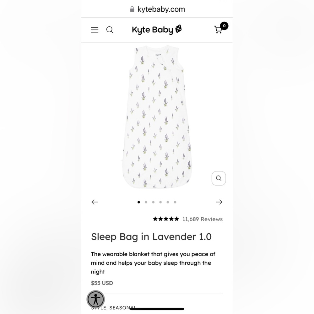 Gently used Kyte Baby Tog 1 Sleep Sack in Lavender Print